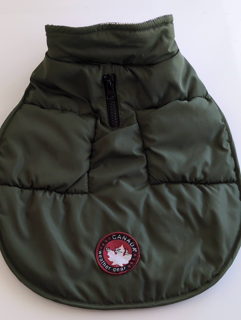 Canada Green Puffer Winter Cold  Over Head Dog Coat Cover Clothing Accessory